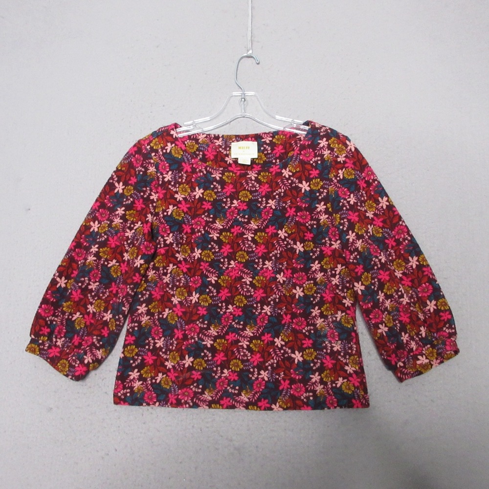 Maeve Anthropologie Top Floral Decatur Texture Balloon Sleeve Boho Crop Cottage